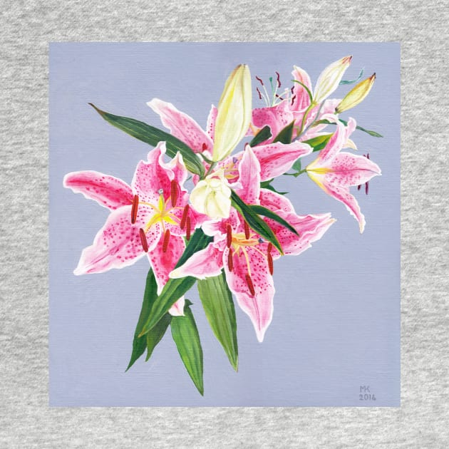 Pink Lillies oil on canvas board by melartbubble